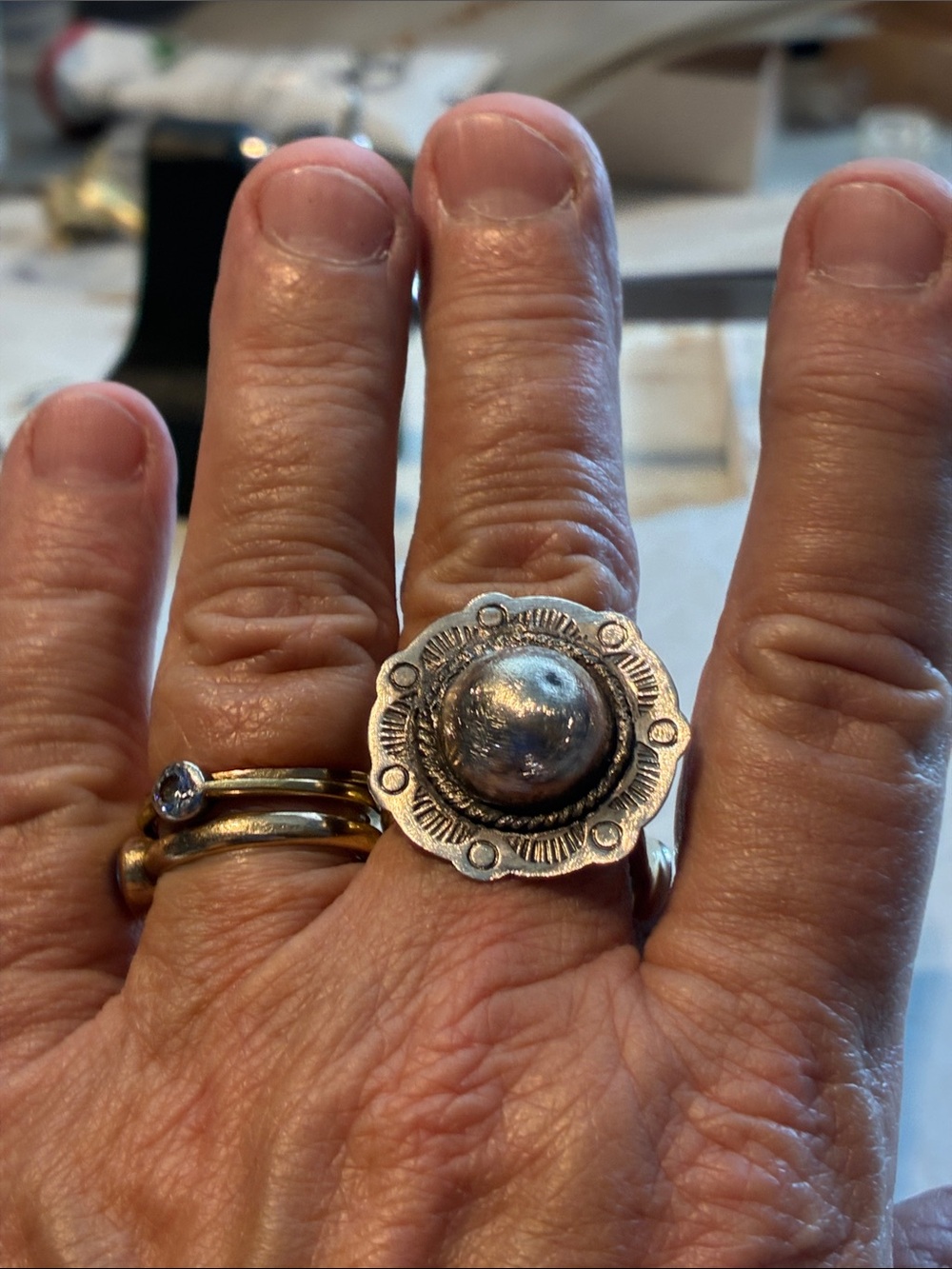 Taxco Style Done Ring. Size 9